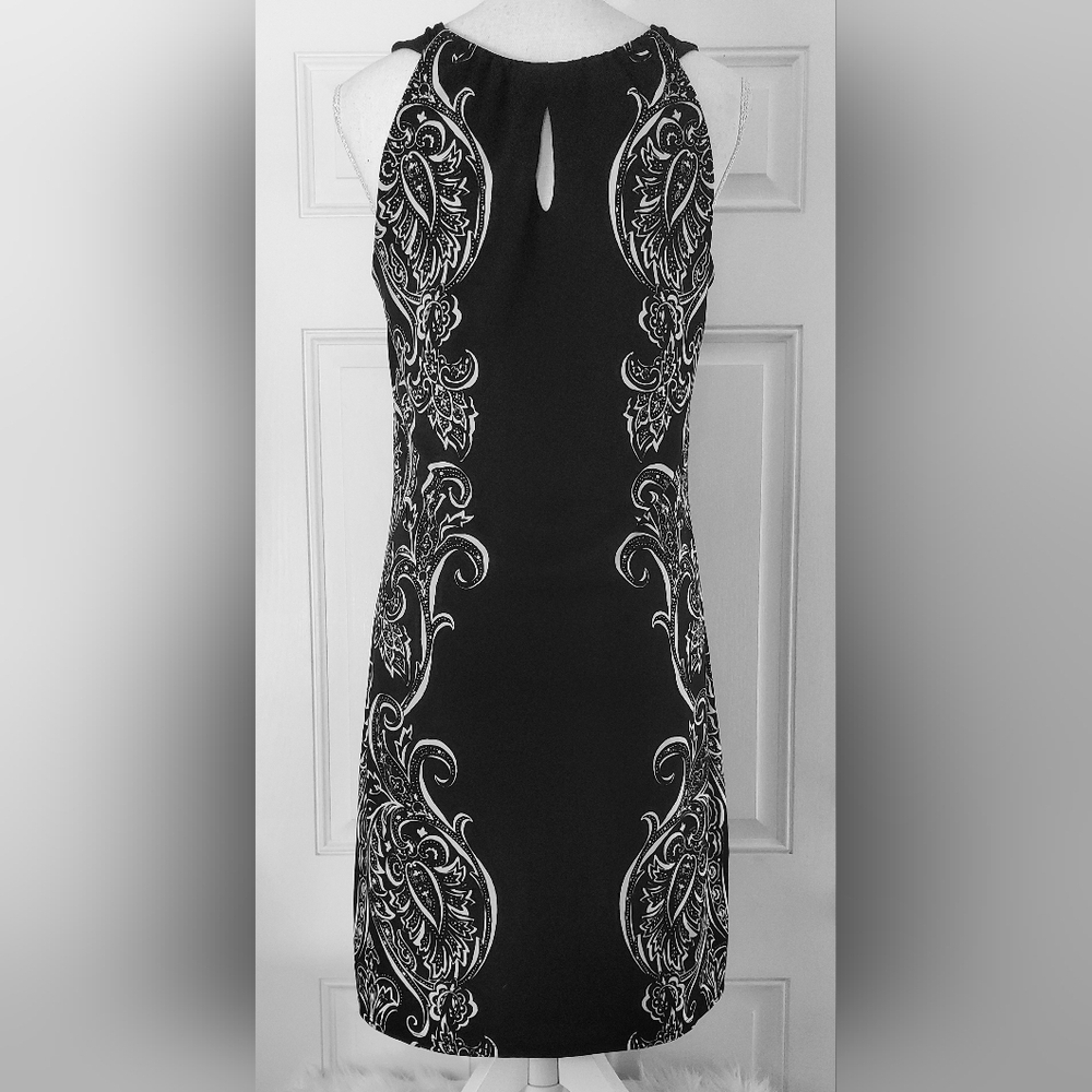 White House Black Market Black and White Paisley Dress Sleeveless Halter Size S - Picture 3 of 7